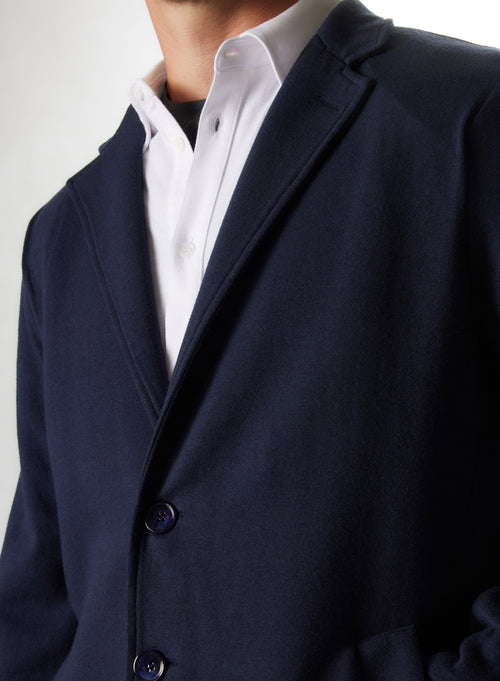 Manteau Marine Col Ouvert Manches Longues en Coton, Laine Merinos et Cachemire - MAJESTIC FILATURES