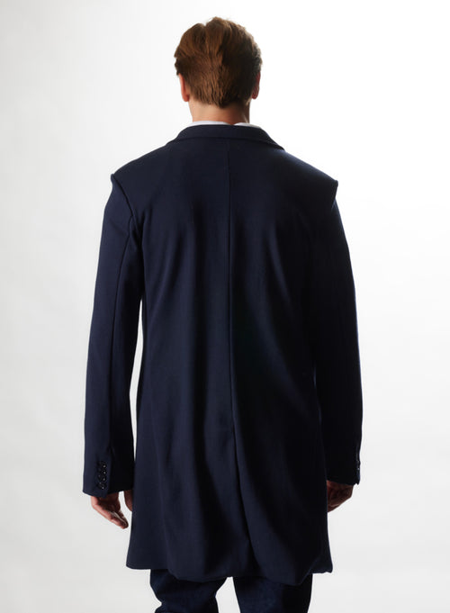 Manteau Marine Col Ouvert Manches Longues en Coton, Laine Merinos et Cachemire - MAJESTIC FILATURES