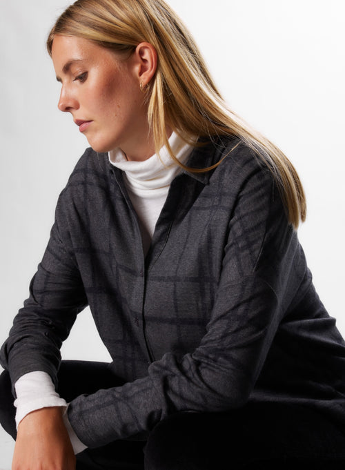 Chemise Anthracite chiné Manches Longues en Coton / Cachemire - MAJESTIC FILATURES