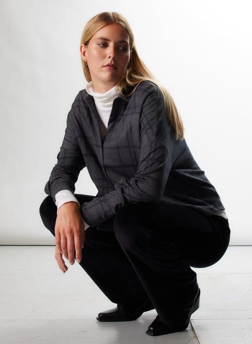 Chemise Anthracite chiné Manches Longues en Coton / Cachemire - MAJESTIC FILATURES