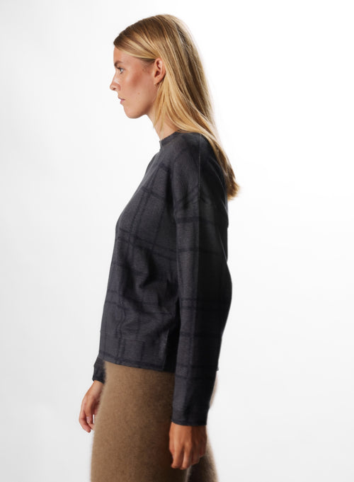 Sweat Anthracite chiné Col Rond Manches Longues en Coton / Cachemire - MAJESTIC FILATURES