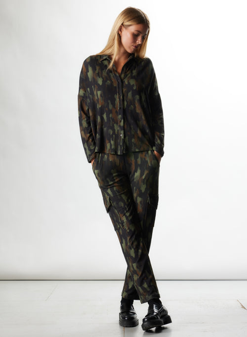 Chemise Dark green Manches Longues en Viscose / Elasthanne - MAJESTIC FILATURES