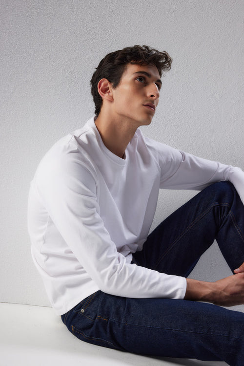 Camiseta blanca de manga larga y cuello redondo - MAJESTIC FILATURES