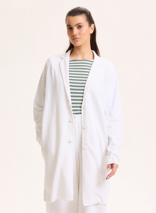Manteau Blanc Col Veste Manches Longues en Lin Coton organique