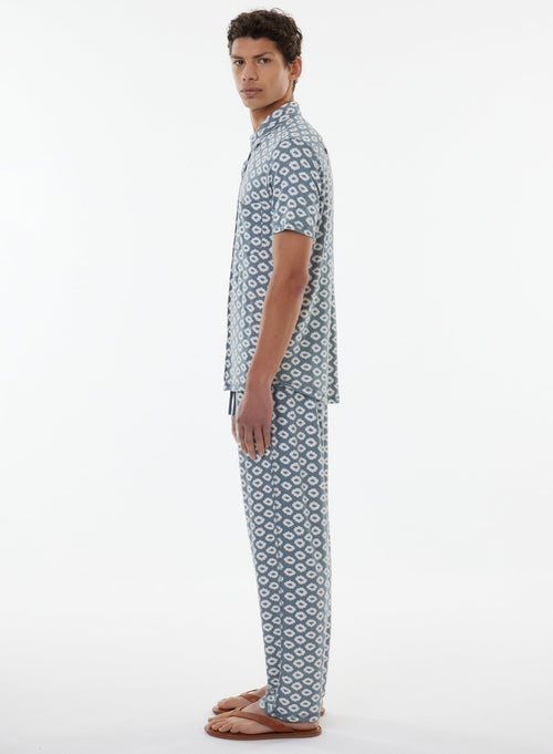 Chemise Bleue Manches Courtes en Lin / Elasthanne - MAJESTIC FILATURES