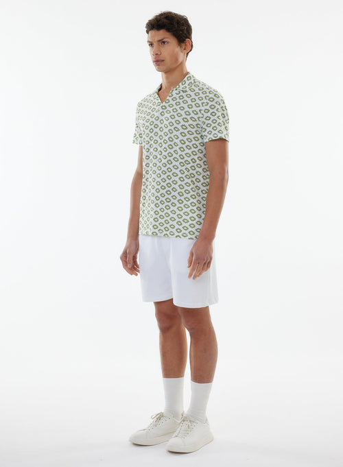Green Short Sleeve Polo Shirt in Linen, Elastane - MAJESTIC FILATURES