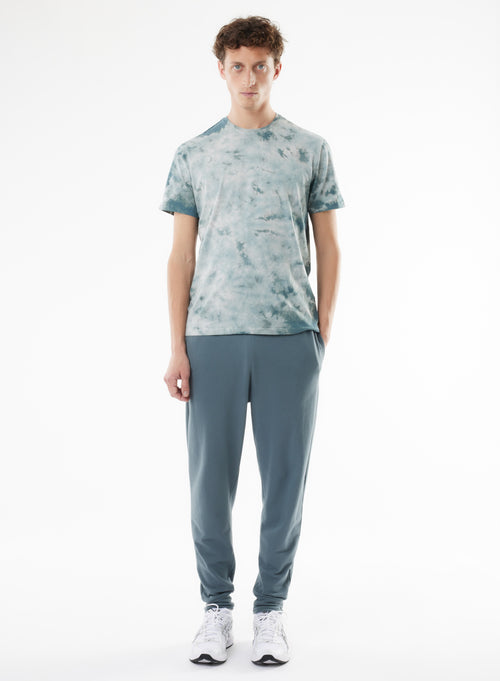 Camiseta azul de manga corta y cuello redondo en algodón orgánico / elastano - MAJESTIC FILATURES