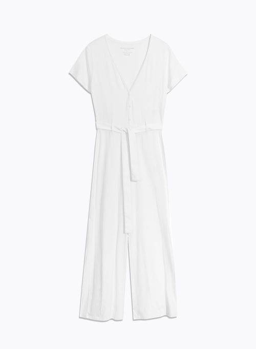 Mono blanco de manga corta y cuello en V en algodón orgánico - MAJESTIC FILATURES