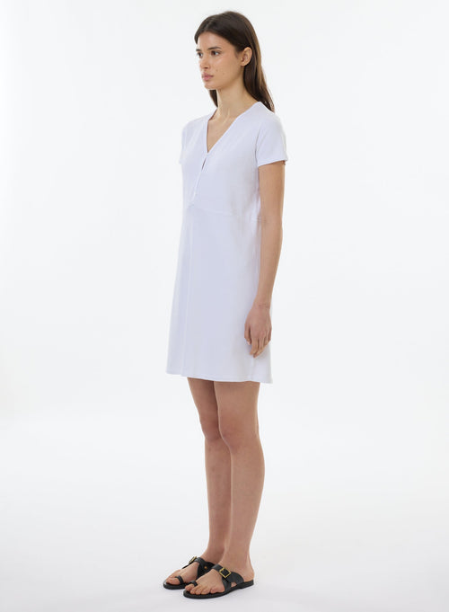 White Dress Short Sleeves V Neck - MAJESTIC FILATURES