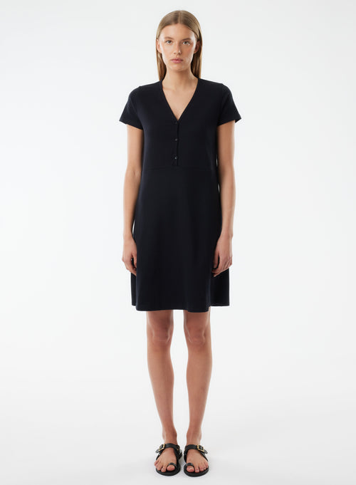 Schwarzes kurzärmeliges Kleid mit V-Ausschnitt aus Bio-Baumwolle - MAJESTIC FILATURES