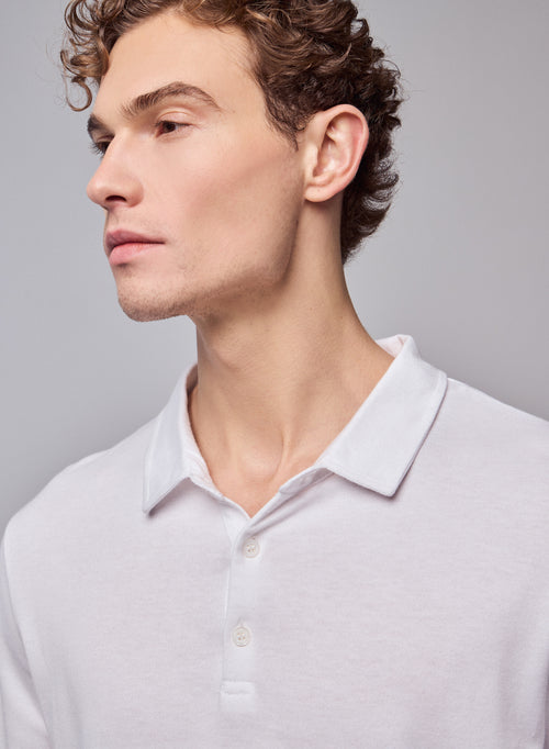 White Polo Shirt Long Sleeve Polo Shirt in Organic Cotton - MAJESTIC FILATURES