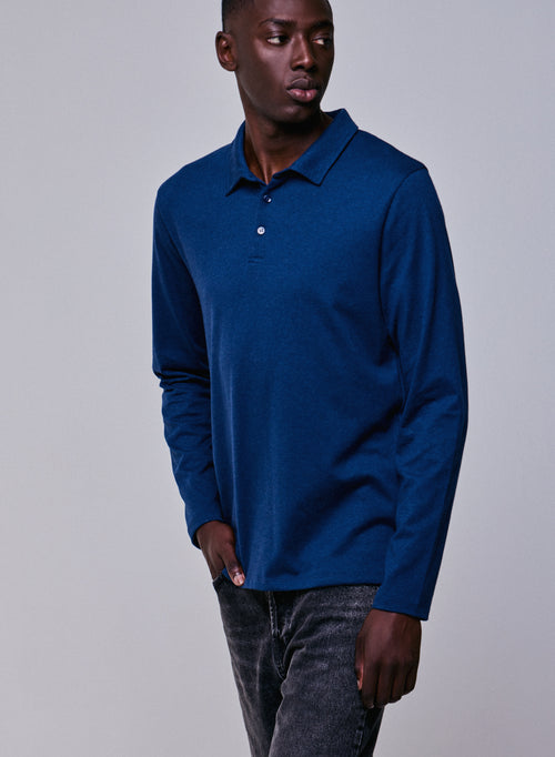 Polo Bleu Polo Manches Longues en Coton organique - MAJESTIC FILATURES