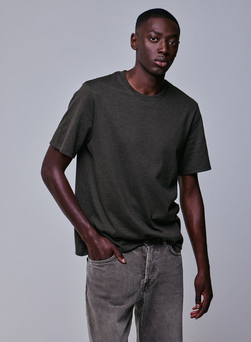 Camiseta verde de manga corta con cuello redondo en algodón orgánico - MAJESTIC FILATURES