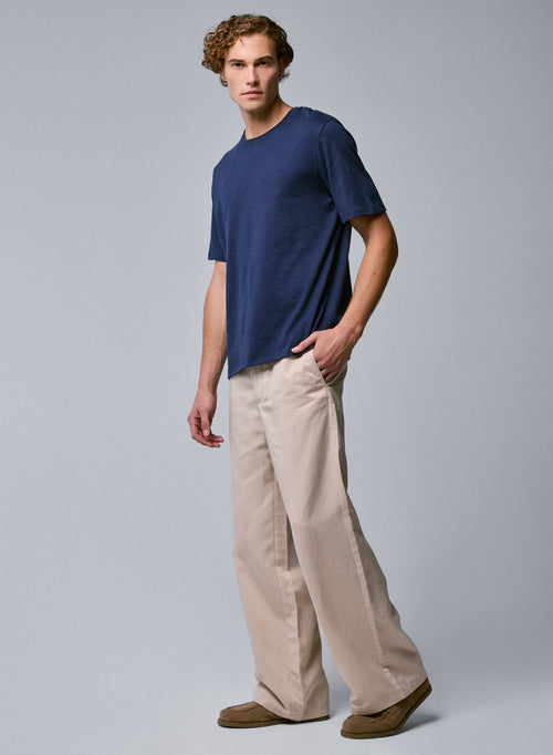 T-shirt Bleu Col Rond Manches Courtes en Coton organique - MAJESTIC FILATURES