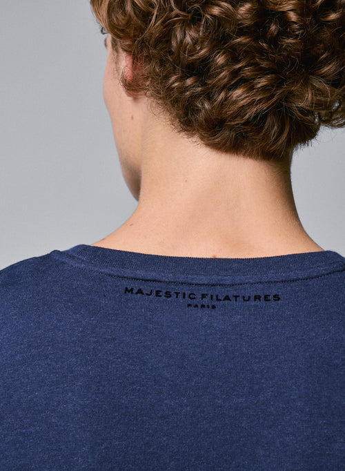 T-shirt Bleu Col Rond Manches Courtes en Coton organique - MAJESTIC FILATURES
