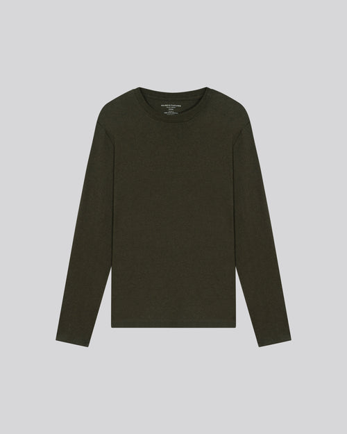T-shirt Vert Col Rond Manches Longues en Coton organique - MAJESTIC FILATURES