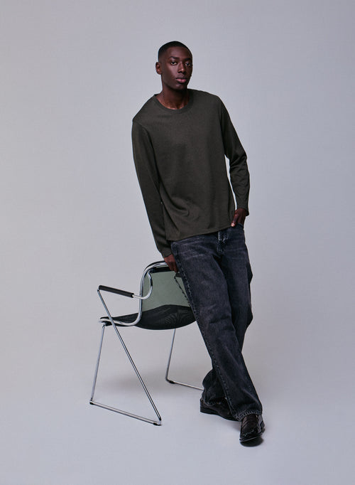 T-shirt Vert Col Rond Manches Longues en Coton organique - MAJESTIC FILATURES