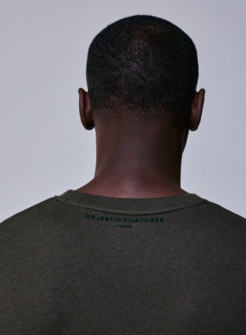 T-shirt Vert Col Rond Manches Longues en Coton organique - MAJESTIC FILATURES