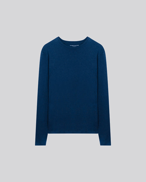 T-shirt Bleu Col Rond Manches Longues en Coton organique - MAJESTIC FILATURES