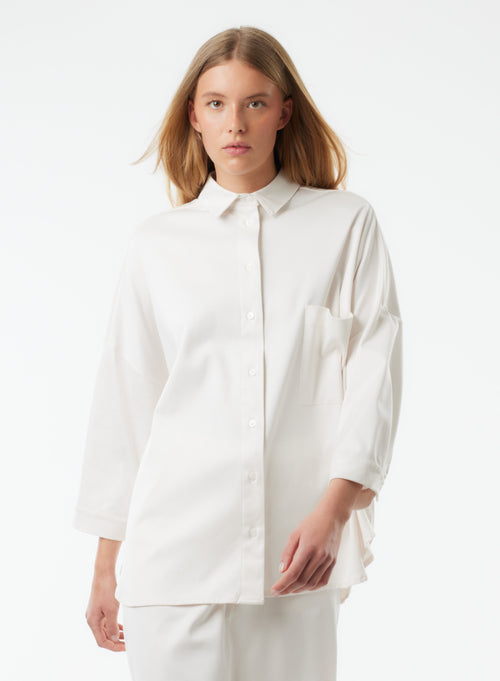 Camisa blanca con mangas 3/4 en algodón orgánico - MAJESTIC FILATURES