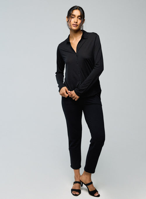 Schwarzes Hemd Langarmshirt aus Lyocel / Schurwolle - MAJESTIC FILATURES