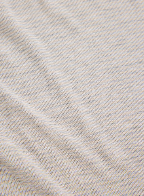 T-shirt Gris et Écru Rayé Côtelé Col Rond Manches Longues en Viscose - MAJESTIC FILATURES