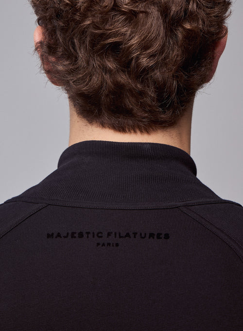 Gilet Noir Col Montant Manches Longues en Coton organique - MAJESTIC FILATURES