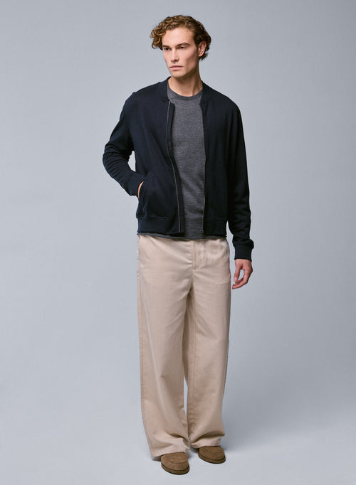 Gilet Marine Col Rond Manches Longues en Lyocel, Tencel / Coton organique - MAJESTIC FILATURES