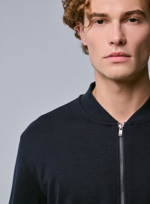 Gilet Marine Col Rond Manches Longues en Lyocel, Tencel / Coton organique - MAJESTIC FILATURES