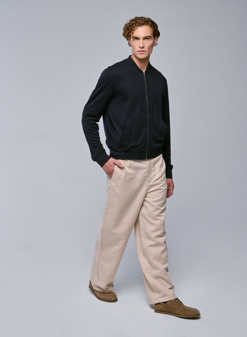 Gilet Marine Col Rond Manches Longues en Lyocel, Tencel / Coton organique - MAJESTIC FILATURES