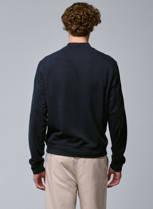 Gilet Marine Col Rond Manches Longues en Lyocel, Tencel / Coton organique - MAJESTIC FILATURES