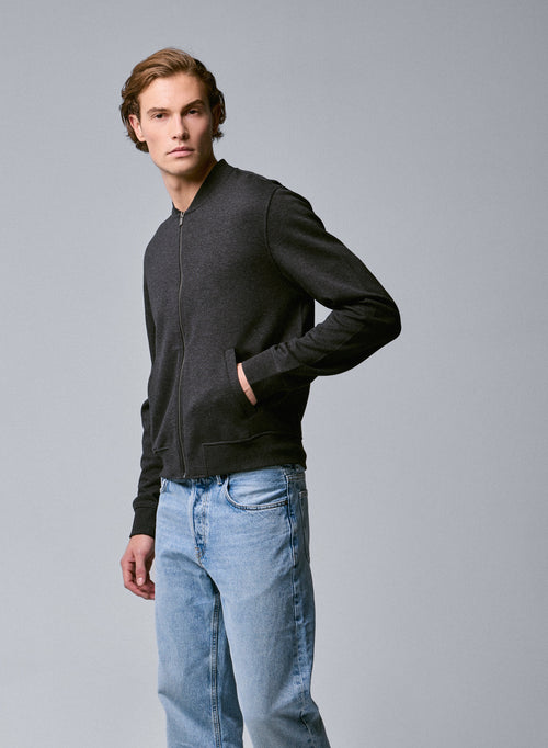 Gilet Gris Col Rond Manches Longues en Lyocel, Tencel / Coton organique - MAJESTIC FILATURES