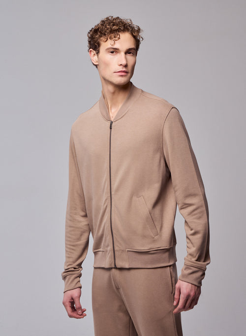 Gilet Beige Col Rond Manches Longues en Lyocel, Tencel / Coton organique - MAJESTIC FILATURES