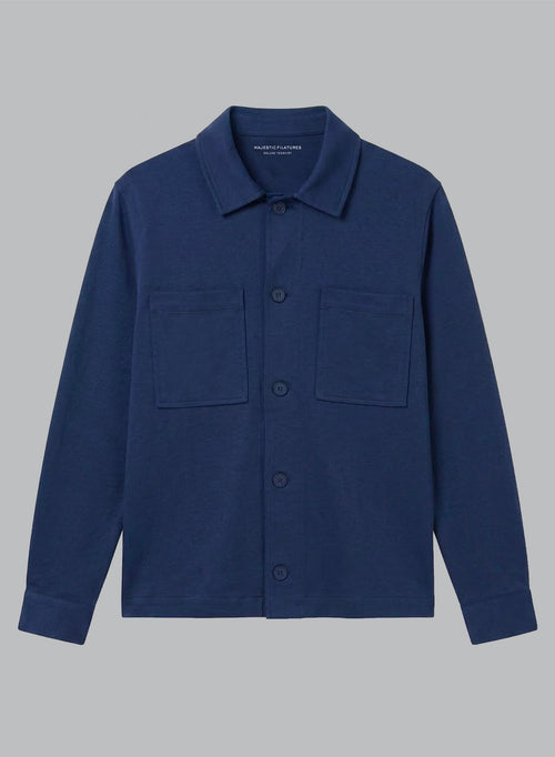Dark Blue Long-Sleeve Jacket in Lyocell / Tencel / Organic Cotton - MAJESTIC FILATURES