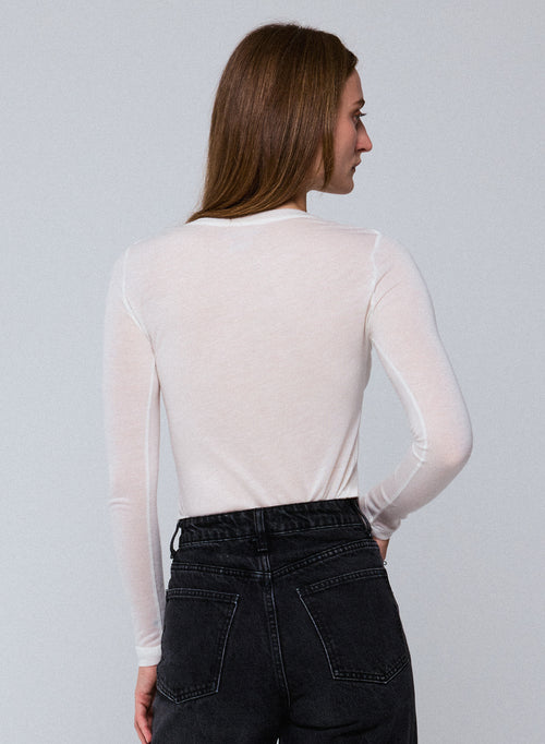 Camiseta blanca de manga larga con cuello redondo en viscosa / cachemira - MAJESTIC FILATURES