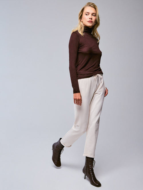 Purple Turtleneck Long Sleeves T-shirt in Viscose / Cashmere - MAJESTIC FILATURES