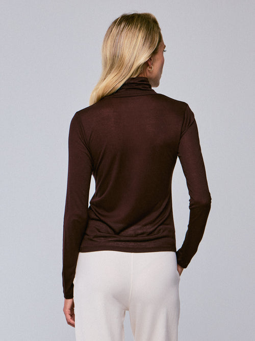 Purple Turtleneck Long Sleeves T-shirt in Viscose / Cashmere - MAJESTIC FILATURES