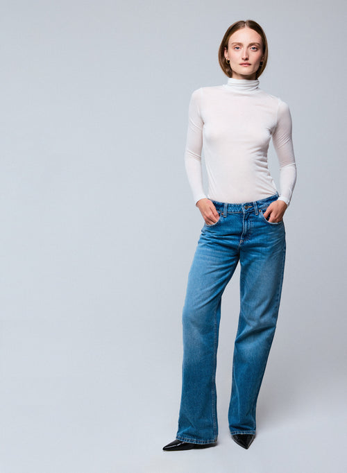 Weißes langärmeliges Rollkragen-T-Shirt aus Viskose / Kaschmir - MAJESTIC FILATURES