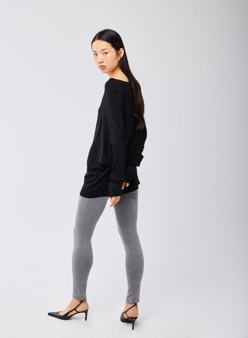 Pull Noir Col Bateau Manches Longues en Laine merinos - MAJESTIC FILATURES