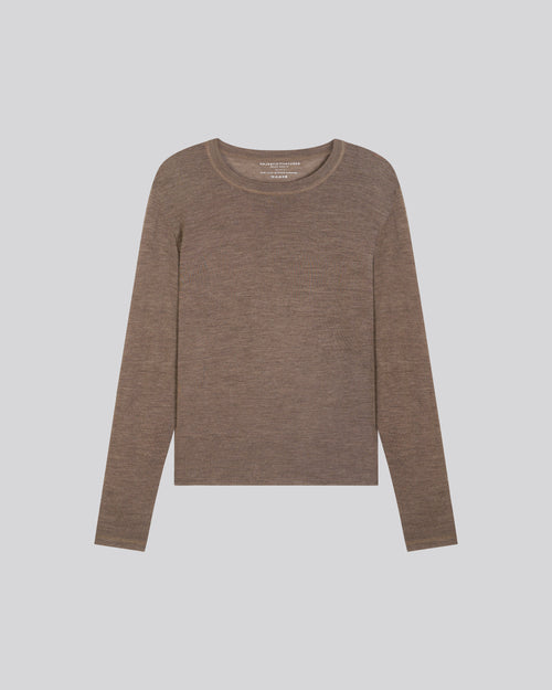 Pull Beige Col Rond Manches Longues en Laine merinos - MAJESTIC FILATURES