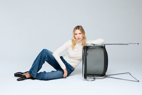 Weißes Kaschmir-Langarm-T-Shirt mit hohem Ausschnitt - MAJESTIC FILATURES