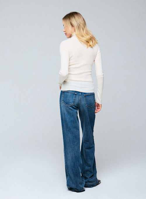 Weißes Kaschmir-Langarm-T-Shirt mit hohem Ausschnitt - MAJESTIC FILATURES