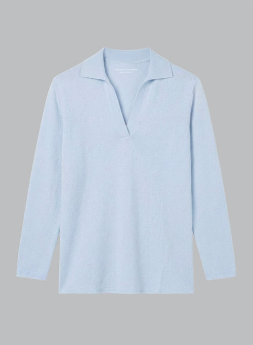 Polo Bleu Clair Manches Trois quarts en Cachemire - MAJESTIC FILATURES