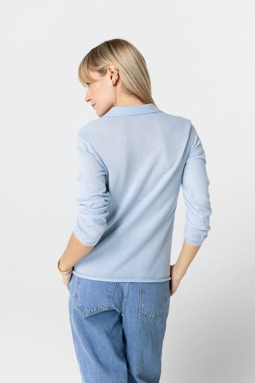 Polo Bleu Clair Manches Trois quarts en Cachemire - MAJESTIC FILATURES