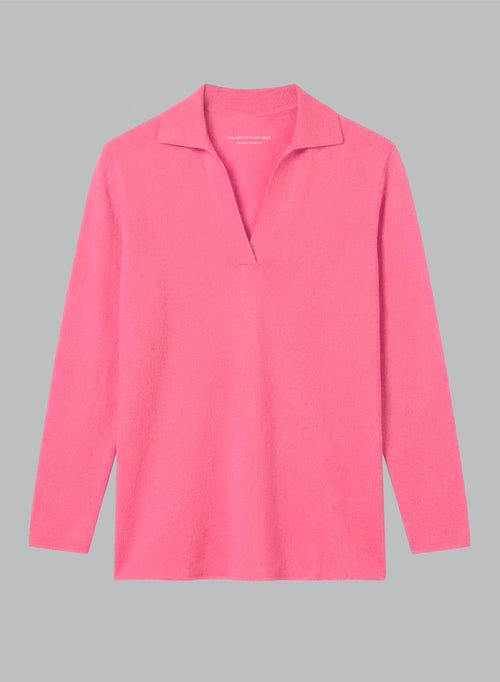 Pink Three-Quarter-Sleeve Cashmere Polo - MAJESTIC FILATURES
