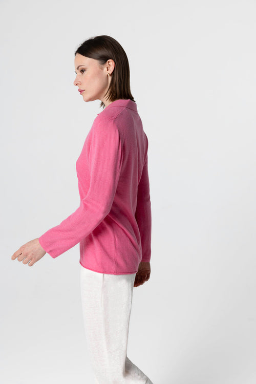 Pink Three-Quarter-Sleeve Cashmere Polo - MAJESTIC FILATURES