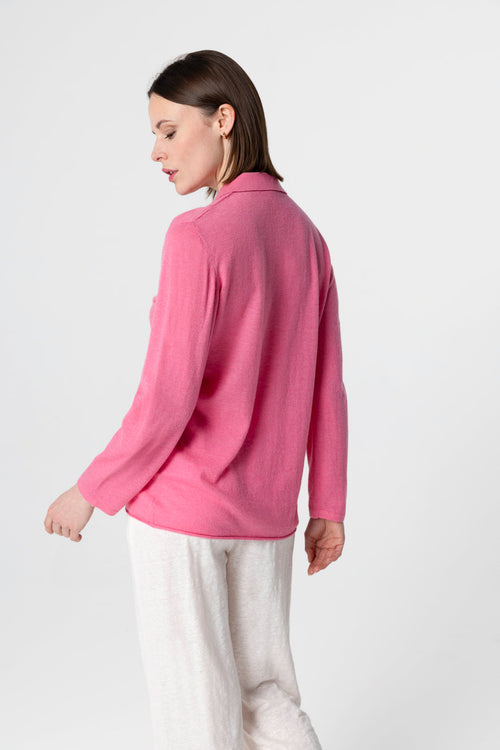 Pink Three-Quarter-Sleeve Cashmere Polo - MAJESTIC FILATURES