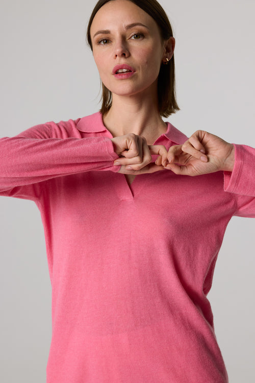 Polo Rose Manches Trois quarts en Cachemire - MAJESTIC FILATURES