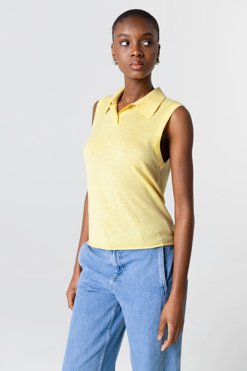 Polo amarillo sin mangas de cachemira - MAJESTIC FILATURES