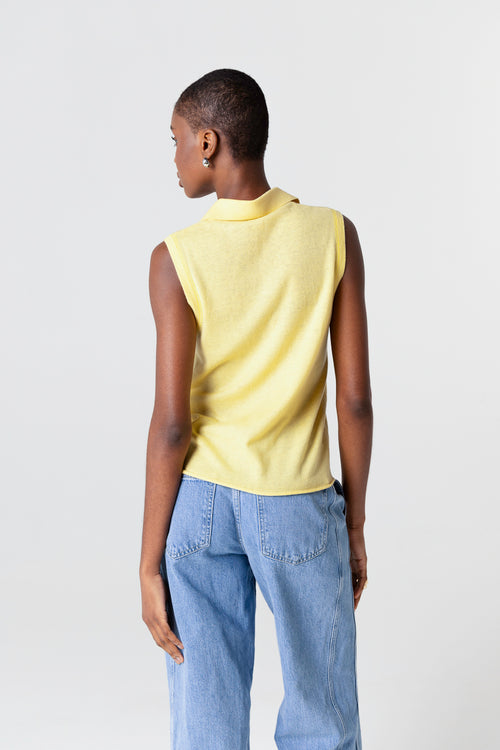 Polo amarillo sin mangas de cachemira - MAJESTIC FILATURES
